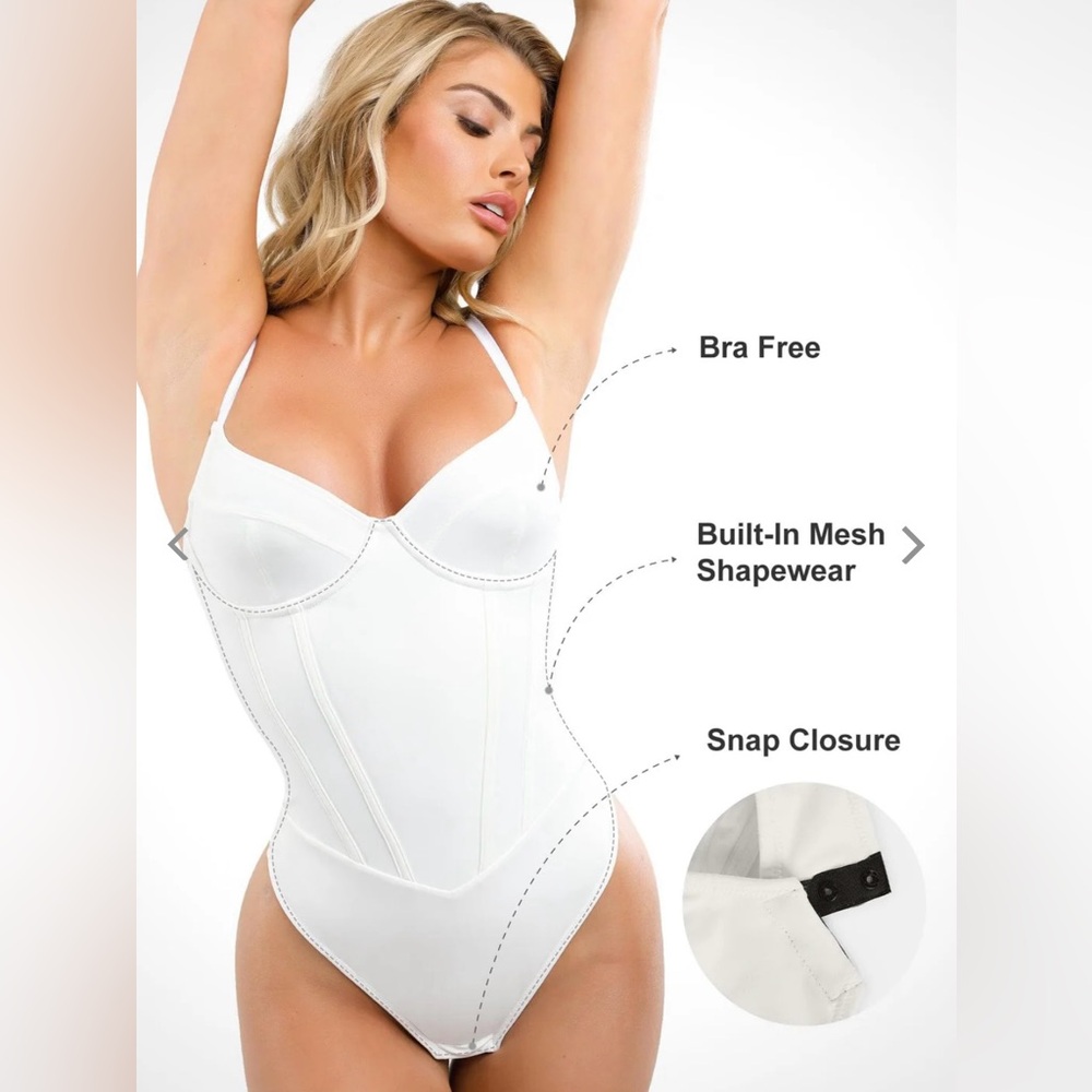 Popilush Corset Bodysuit Built in Bra V Neck Tummy Control Thong Shapewear NEW - Picture 5 of 9